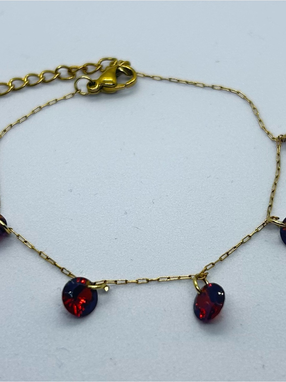 Gold Chain Bracelet with Red Crystal Charms - Women Jewelry